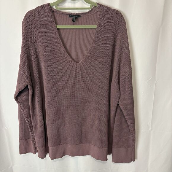 Eileen Fisher Corded Boxy V-Neck Long-Sleeve Knit Sweater Mauve Size 2X Organic - Picture 3 of 9